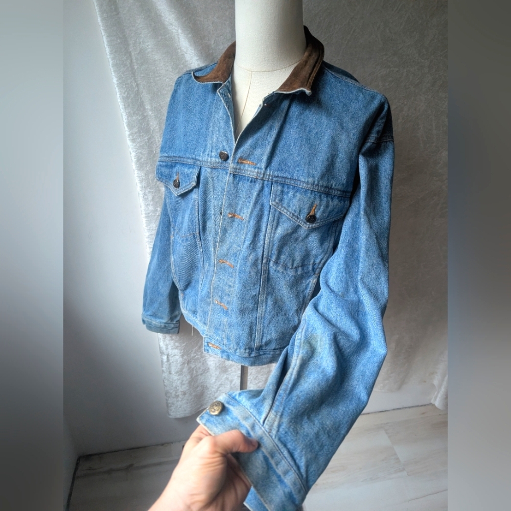 VTG Dash Denim Large Jacket Front Pockets Waist Adjustable